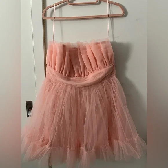 Elegant pink pastel  Mini Dress - Lace & Beads - Robe bandeau courte - Picture 4 of 5